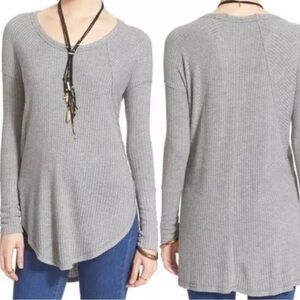 FREE PEOPLE VENTURA Waffle Top Size L Thermal Long Sleeve Tunic Pullover shirt